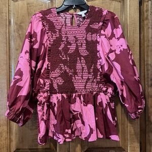 Crown & Ivy Womens Tunic Top‎ Sz XL 3/4 Puff Sleeves Pink